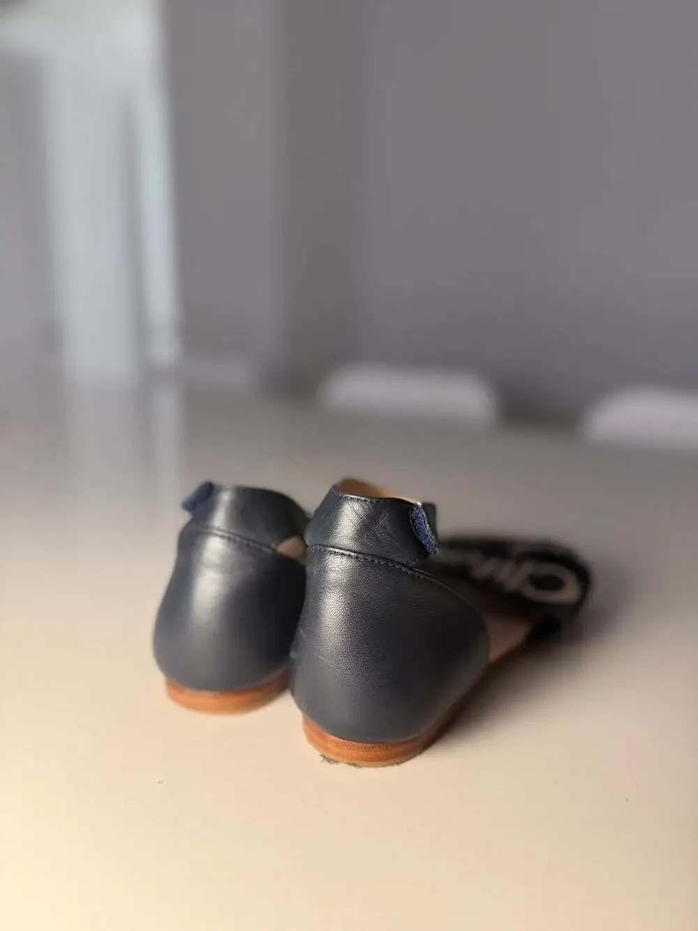 Chloé Kids Navy Blue Canvas Woody Logo Flat Sandals - Size 34